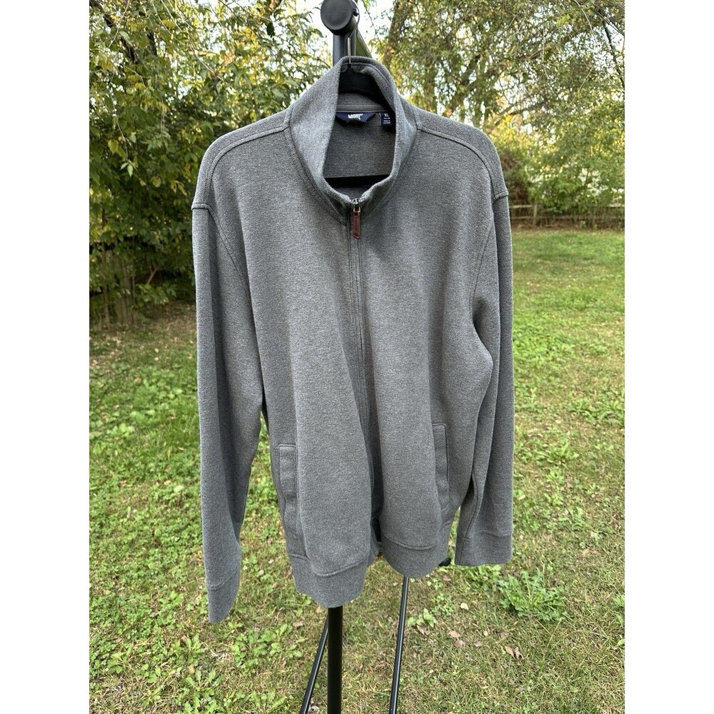 Lands' End Men's Sportswear Full Zip Jacket Sweater Gray XL 46-48 Golf Oeko Tex